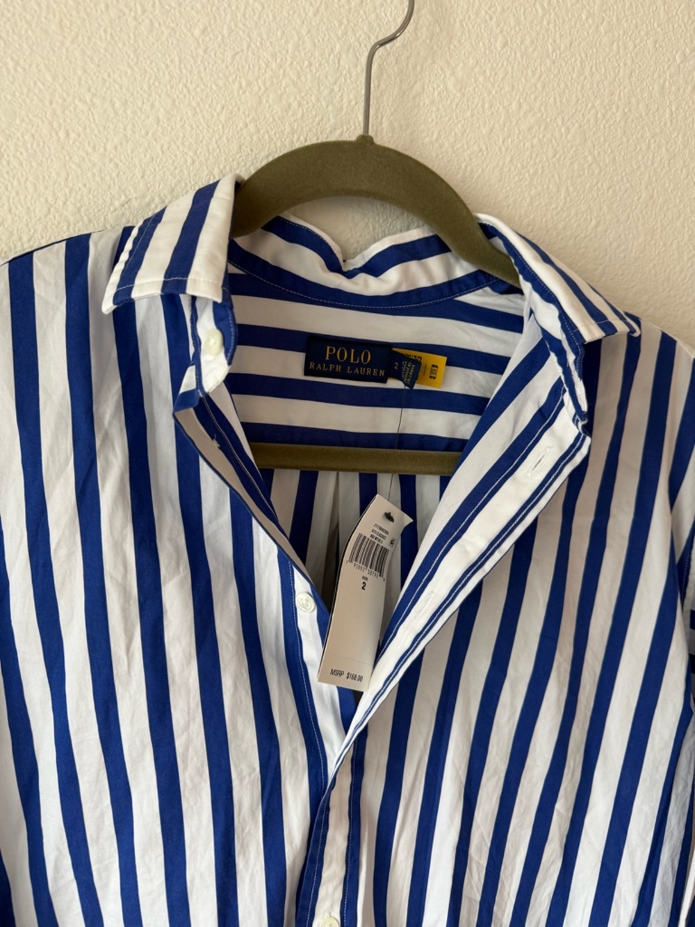 Polo by Ralph Lauren White and Blue Vertical Stripe Button-Up Shirt - Picture 2 of 5